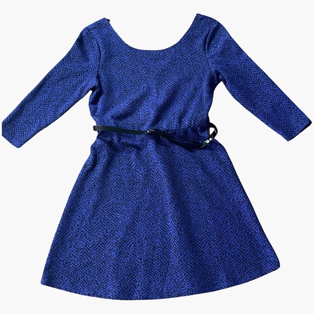 Lily Rose Woman Blue Lace 3/4 Sleeve Fit & Flare Stretch Formal Dress Large